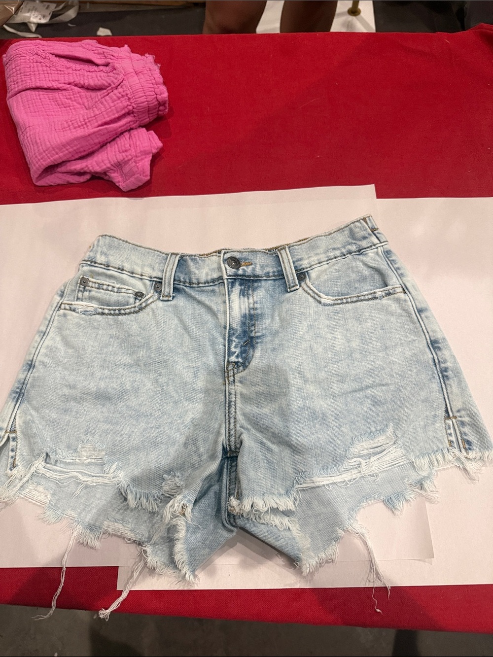 aerie Light Blue Distressed High-Rise Denim Shorts